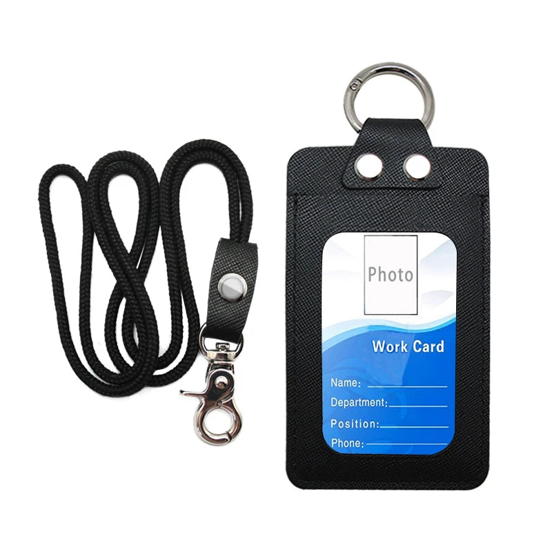 Custom Logo Premium Pu Leather Working ID Name Cards Clips with Lanyard