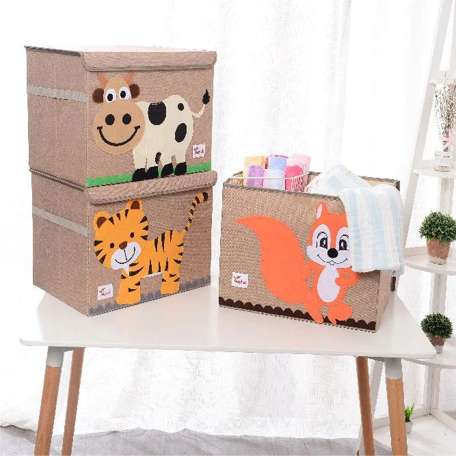 Animal Embroidery Design Kid Toy Storage Box Portable Organization and Storage Bins Sewing Fabric Cute Plastic Box Multifunction