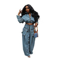 BR4571 Fashion Retro Wide Leg Loose Heavy Industry Denim Two Piece Set Women's Fall Clothing