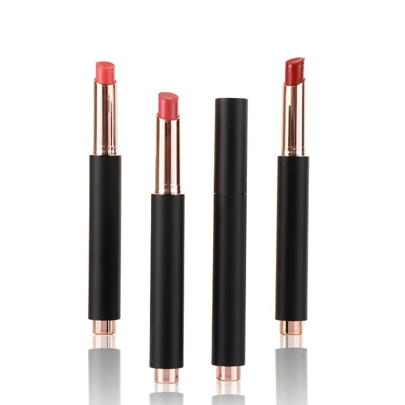 Customizable Neutral Black Tube Lipstick Lip Balm Moisturizing Press Pen Private Label Matte Lipstick
