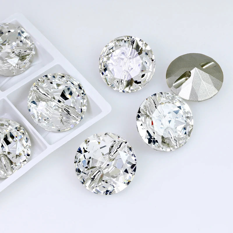 Crystal Buttons 27mm Round Shape Sew on Crystal Point Back Crystal Rhinestone Diamond Shaped Buttons Garment Accessories