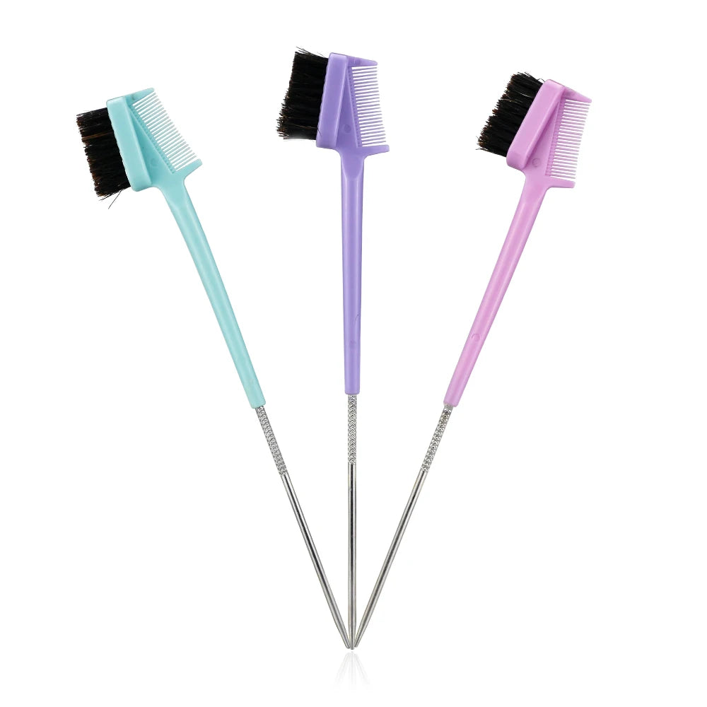 Stainless Steel Handle Eyebrow Brush 3D Sculpt Double Head Hair Style Makeup Tools Salon Edge Brush