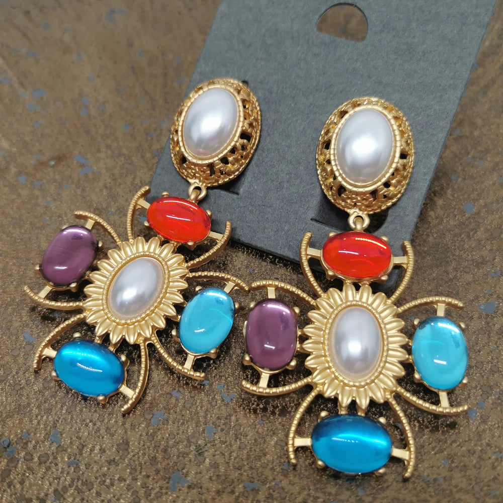Elegant Dangle Statement Gold Plated Crystal and Pearl Drop Earrings Fashion for Women