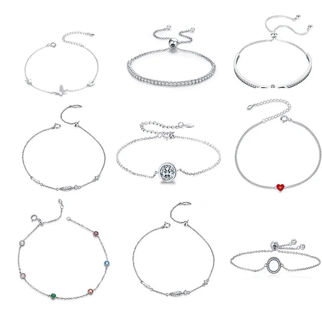 Fine Silver Jewelry Wholesale S925 Sterling Silver Custom 14K Gold Plated Tennis Charm Chain Bracelet for Women Jiangyuan