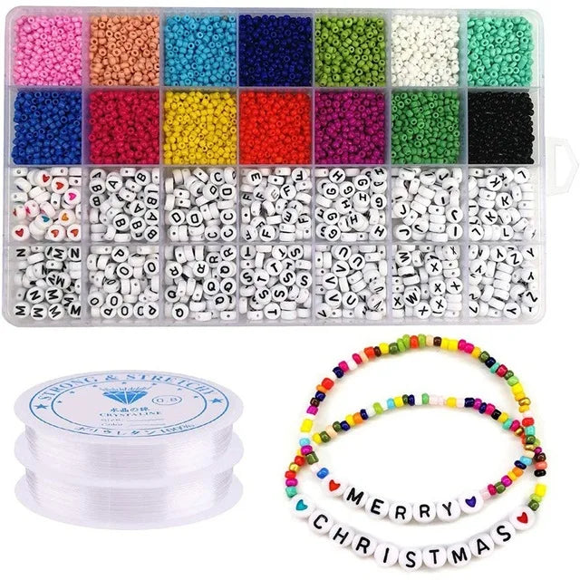 Beads Box 3mm Opaque Glass Seed Beads and White Letter Beads Set for Jewelry Making