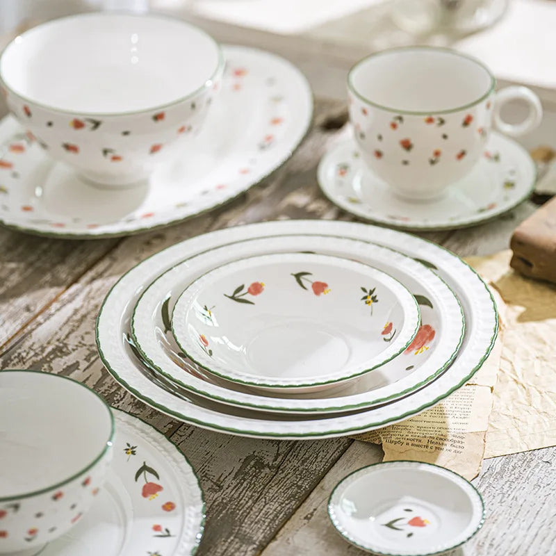 Solhui INS Ceramic Tulip Dinnerware Coffee Cup Noodle Bowl Dinner Dishes Fancy Tableware