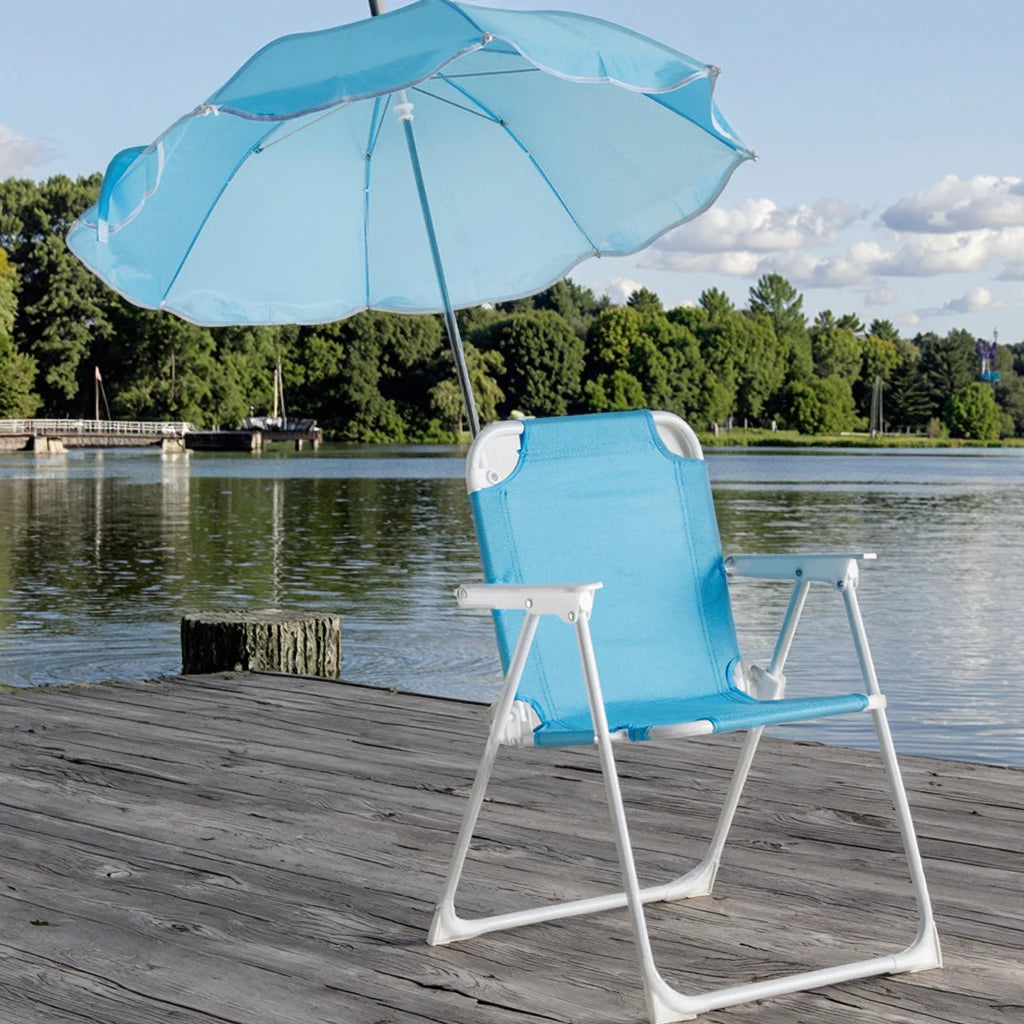 Simple Folding Beach Chair with Umbrella for Children Outdoor Garden Oxford Fabric for Park & Beach Fishing