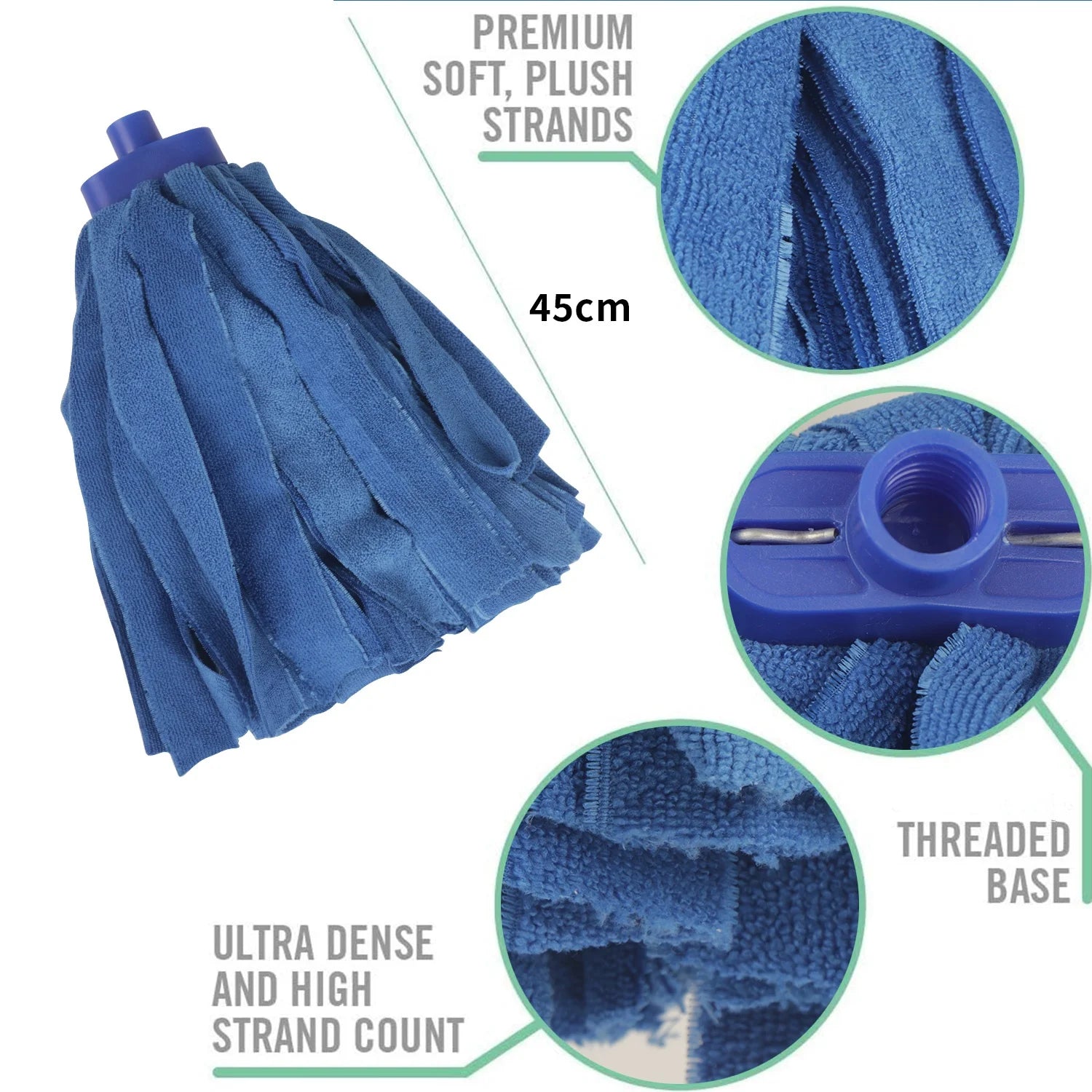 High Absorbency Antibacterial Microfiber Wet Mop Head Reusable Washable Floor Cleaning for Home Hotel Hospital Commercial