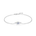 RHB1402 Vintage 925 Sterling Silver Delicate Adjustable Simple Chain Link Lucky Blue Eye Bracelet for Women Fine Jewelry