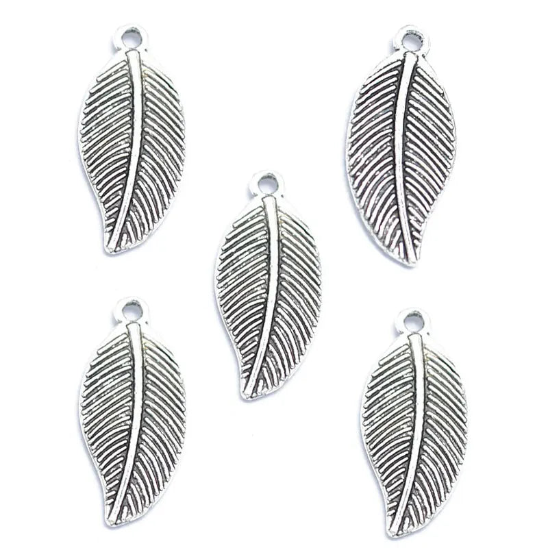 Antique Silver Color Tree Leaf Charms Pendant Bracelets Necklace Jewelry Making Findings Accessories 28*12mm Q371