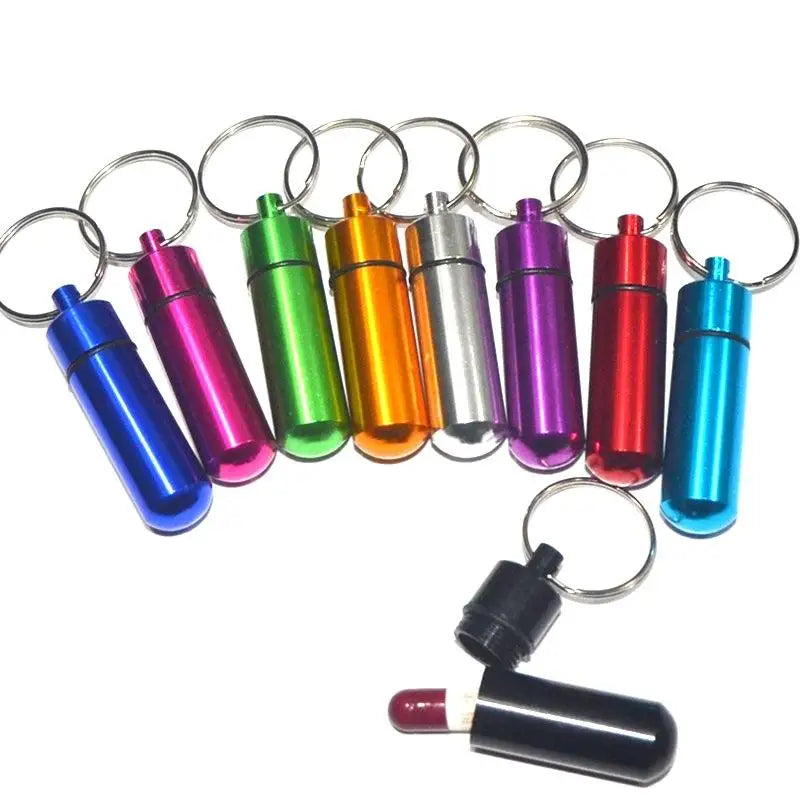 Portable Aluminum Mini Pill Bottle Keychain Waterproof Metal Case with Keyring