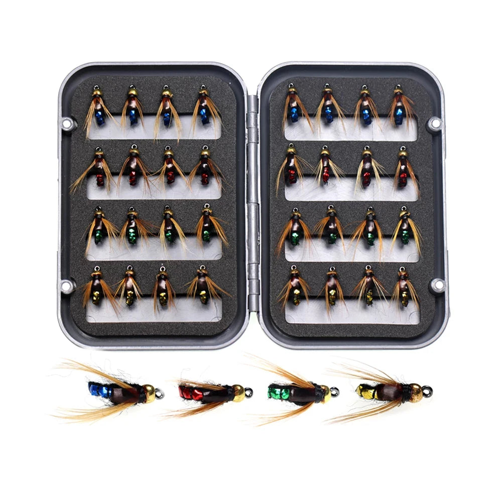 32pcs/Box Fast Sinking Nymph Scud Fly Bug Trout Fishing Flies Artificial Insect Bait Lure for Stream Fishing