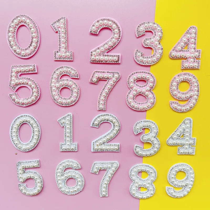Number 0-9 With Beads Pink White Acrylic Cake Insert Card Birthday Wedding Party Cake Topper Decorations