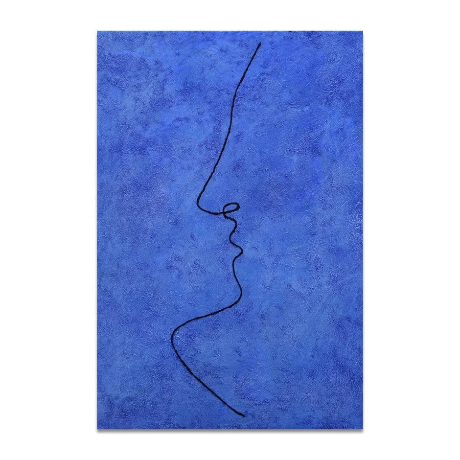 Modern Simple Original Klein Blue Duo Dance  Hand-painted Texture Thick Oil Abstract Line Living Room  Wall Art