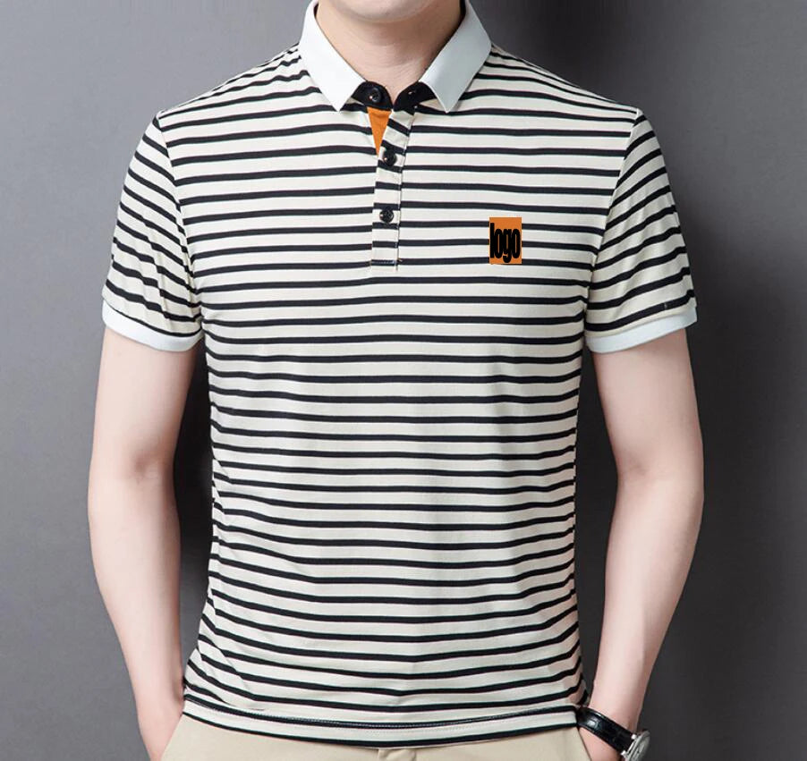 100% Polyester Lapel Striped Printing Polo Shirts