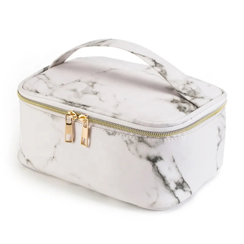 Custom Marble PU Leather Cosmetic Bag Organizer Travel Waterproof Makeup Bag with Private Label Travel Toiletry Bag Eco