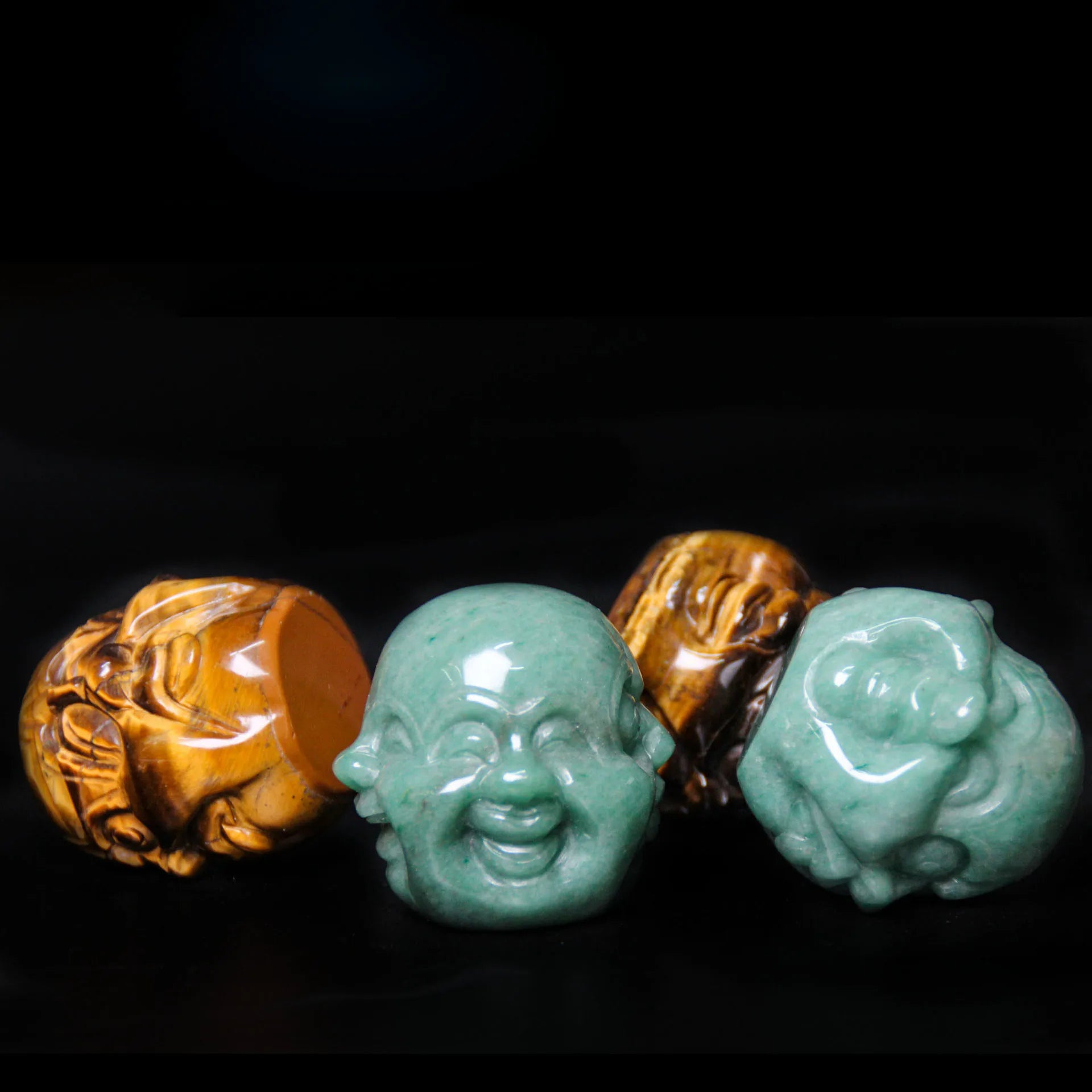 Huiying Indoor decoration antique famous green aventurine 50*47mm four face buddha yellow tiger eye sculpture statue Crafts