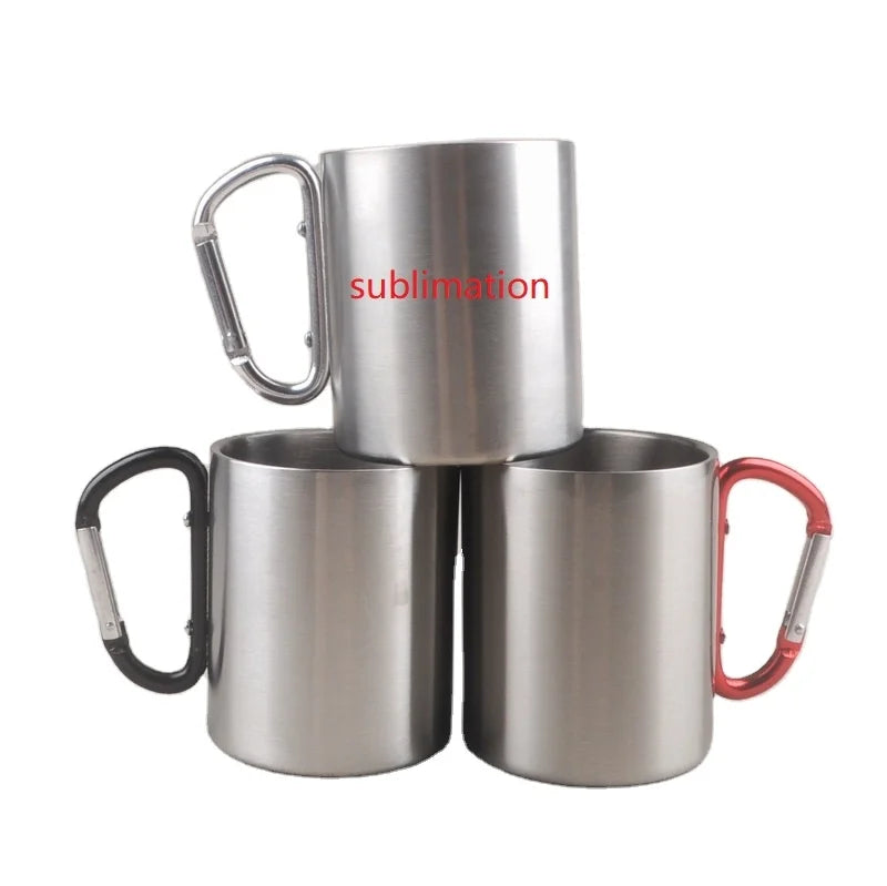 11oz Hot Sale Sublimation 300 ml Stainless Steel Mug with Carabiner Handle Coffee Mugs Cup for Travel