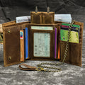High Quality Men's Genuine Leather Wallet Luxury Retro Coin Purse Trifold Luxury Chain Wallet