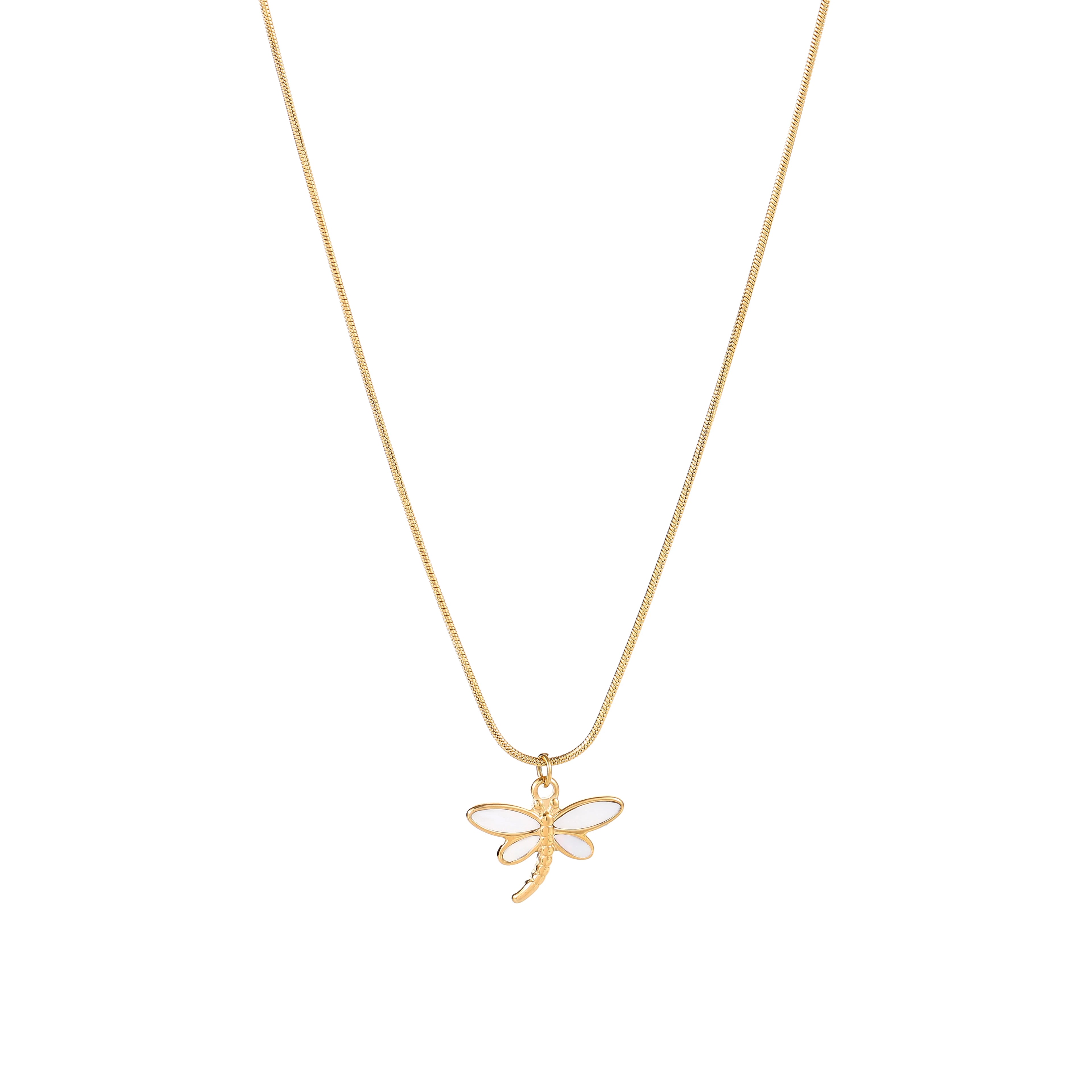 2023 Newest Stainless Steel Dragonfly Insect Pendant Necklace with Clavicle Chain Gold Plated Shell for Women for Wedding Party