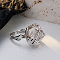 Icebela Jewelry 925 Sterling Silver French Baroque Pearl Ring Square Bead Index Finger Superior Sense Opening Ring for Lady