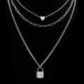 Stainless Steel 18K Gold Plated Three Layer Sweater Chain Padlock Lock Heart Pendant Long Necklaces Women Jewelry