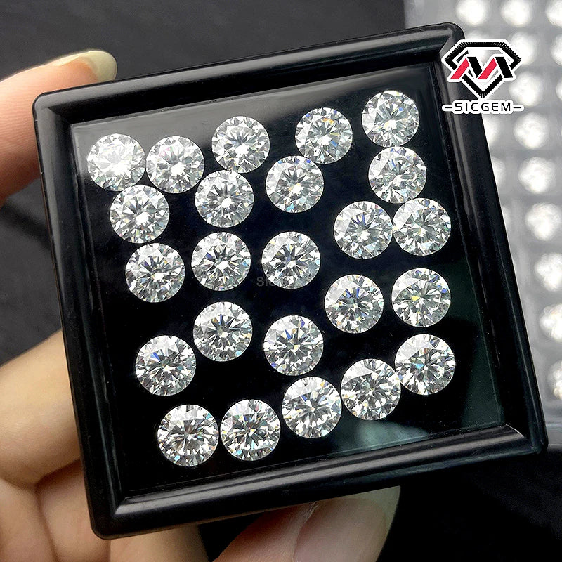 SICGEM D Color VVS1 Clarity Round Brilliant Cut Loose Moissanite Stone Available in Multiple Sizes From 3mm to 18mm