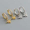 Luxury 925 Silver Hoop Earrings with Zircon Insert Fashion Custom Bee Pendant for Women 18K Gold with Diamond Main Stone