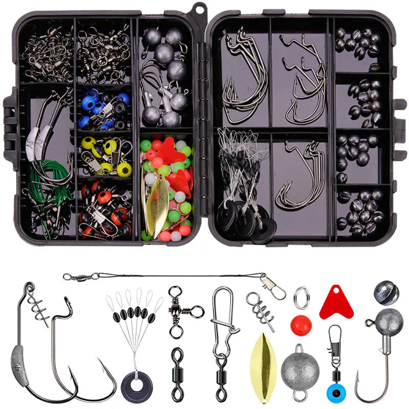 WEIHE 213Pcs Fishing Accessories Set Swivels Stoppers Hooks Fish Lures in Storage Box Fishing Tackle Gear Equipment Pesca
