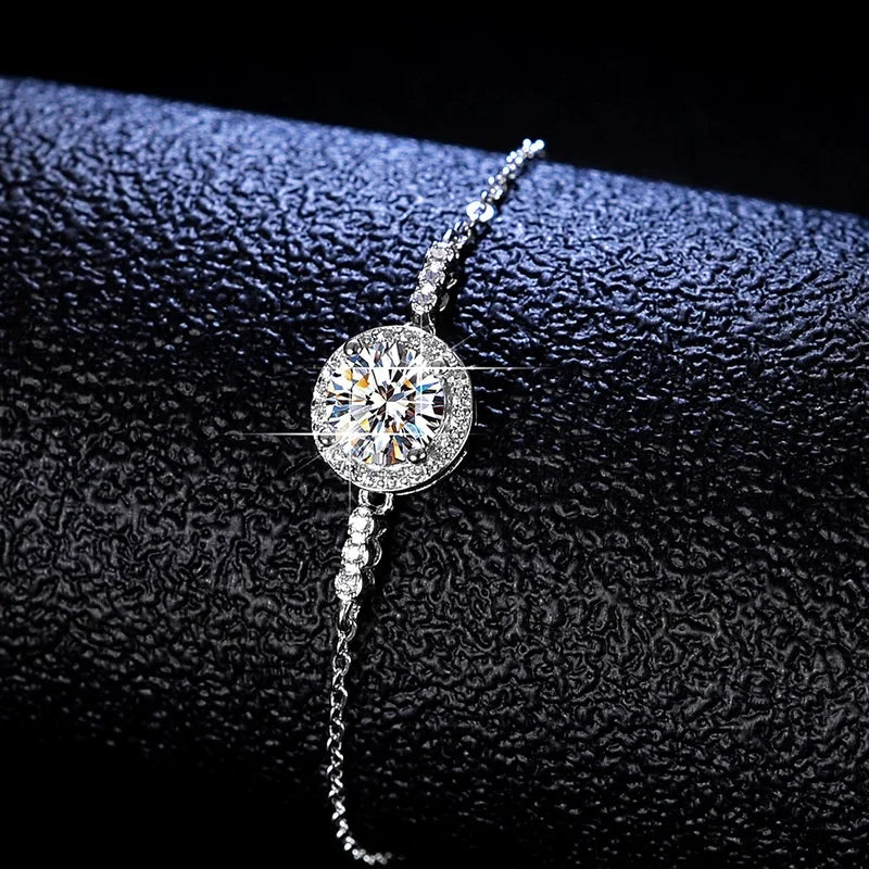 Popular Style Round Brilliant Cut 19 Inches Moissanite Chain Bracelet 1ct 925 Sterling Silver Bracelet Hip Hop Tennis Bracelet