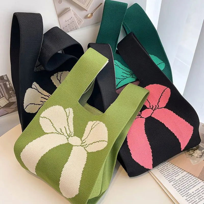 Tote Bags Foldable Knitted Shopping Handbag Custom Logo Canvas Shoulder Tote Bag for Women