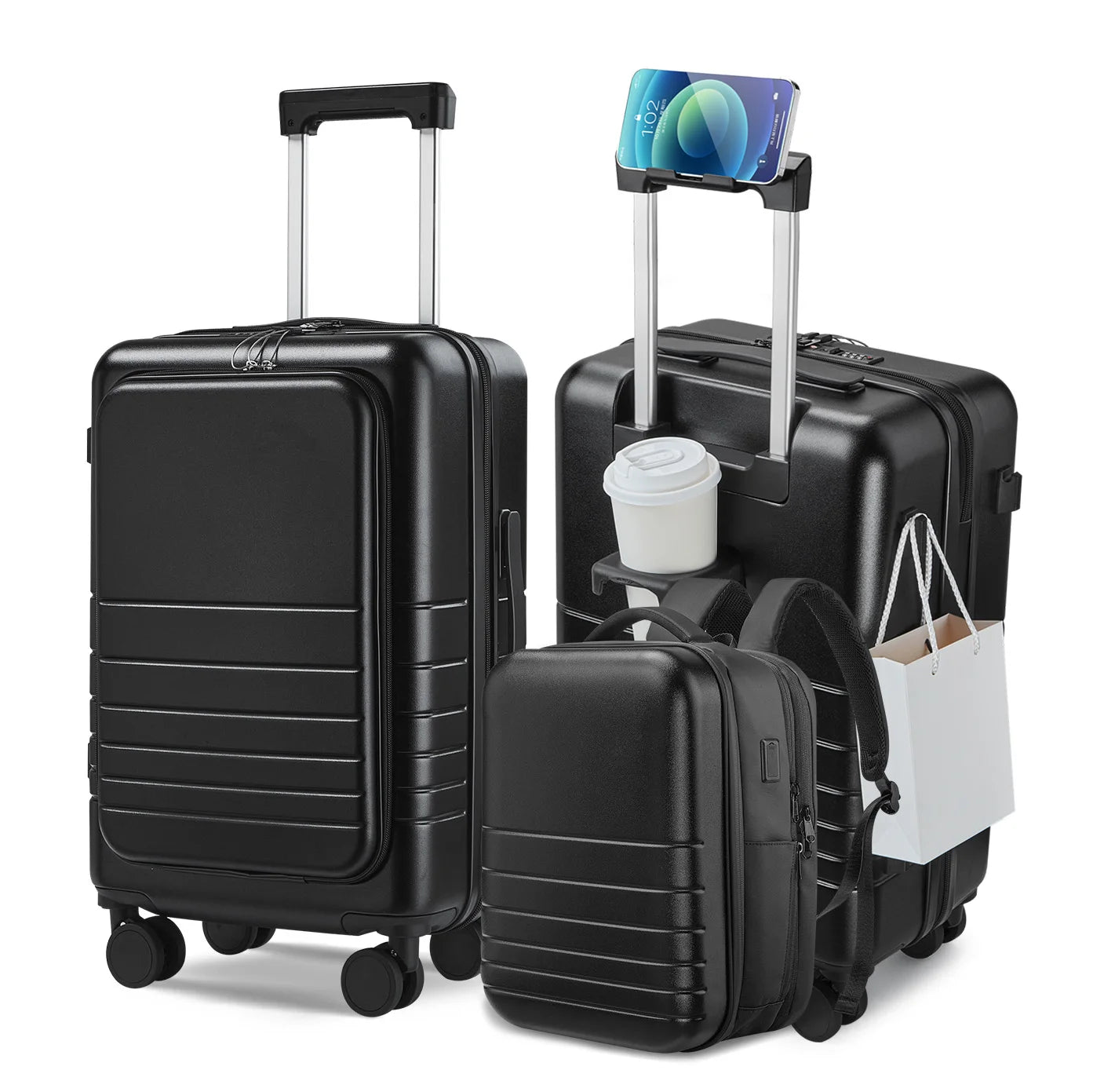SOKOK Fashionable Travelling Bags Luggage with Backpack Hard Shell Stylish Durable Travel Suitcases Multifunctional with Charger