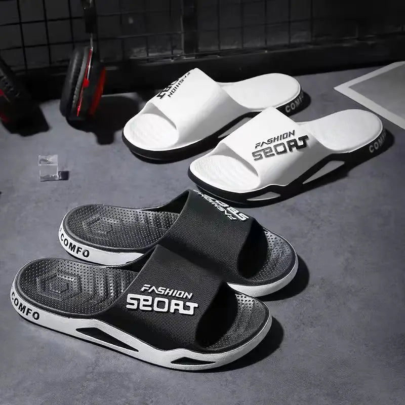 Men's New Fashion Summer Slippers with Thick PVC Sole Non-Slip Comfortable Soft Slippers Home Style Black Color Outdoor Season