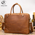 Andong Crazy Horse Genuine Leather Computer Laptops Full Grain Leather Briefcase for Men Multi-function Mens Laptop Shoulder Bag