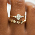 CAOSHI Elegant Olive Leaf Design Oval Shaped Cubic Zirconia 2Pcs Set Finger Rings for Women Wedding Gold Plated CZ Rings Jewelry