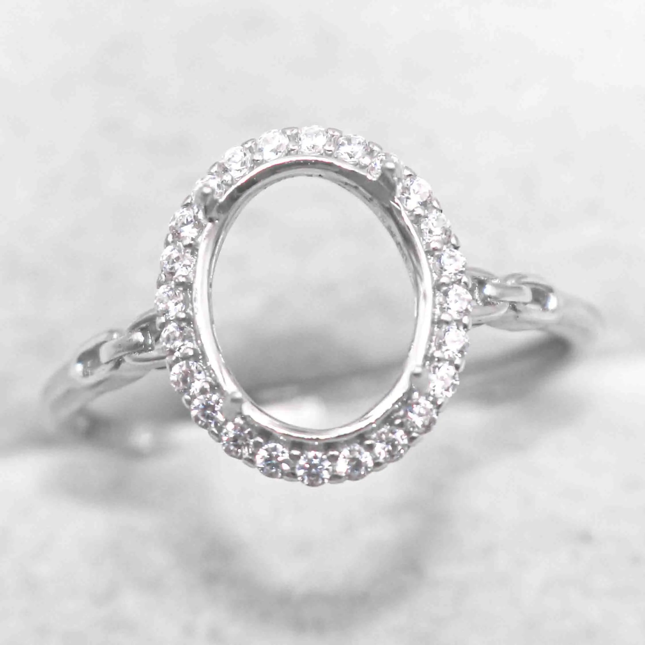 Sterling Silver 8*10mm Semi Mount Ring Empty Frame Blank Support Setting S925 Base Holder Without Center Stone for DIY Inlay