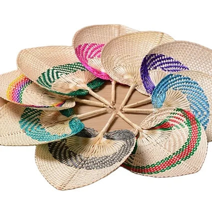 Natrual  Multi Color Cheap Hand Fans Palm Leaf  Decorative Hand-woven Bamboo Straw Natural Fiber   Handmade  PALM LEAF HAND FANS