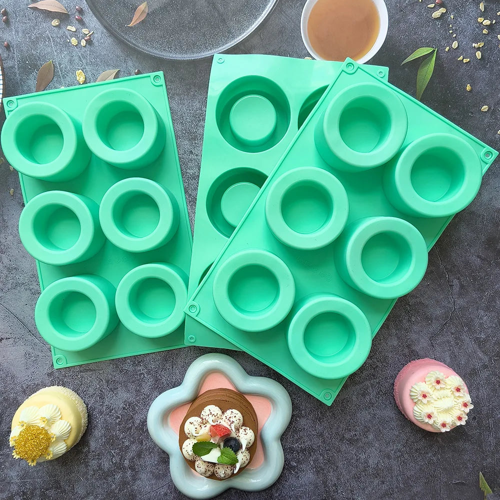 HY 6 Holes Cylinder Mousse Mold Silicone Flower Succulent Planter Pot Cement Resin Ice Cup Cake Mold
