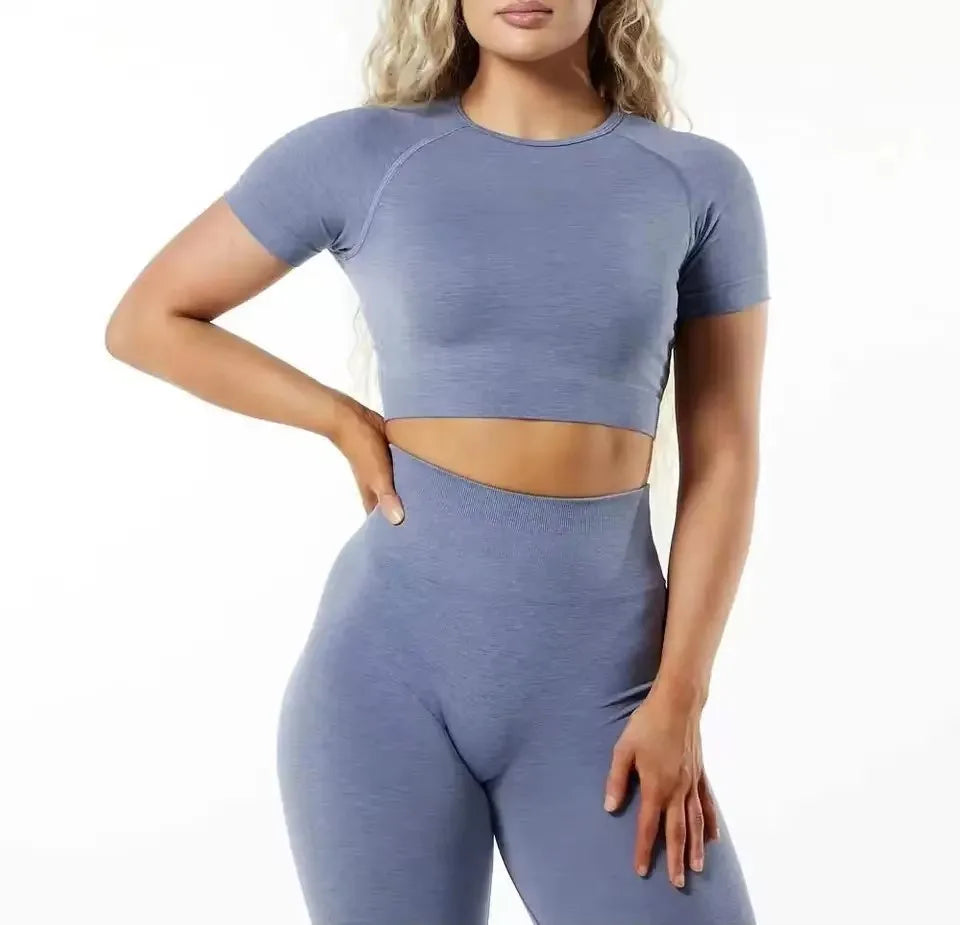 Women Short Sleeve Soft Seamless Crop Tank Top Yoga T Shirt