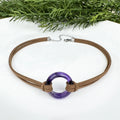 Wholesale Custom Women Jewelry Circle Amethyst Ring Handmade Leather Choker Necklace Personalized Crystal Circle Necklace Hiphop