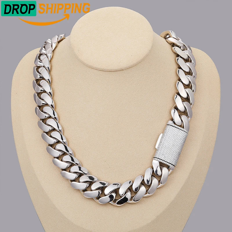 Dropshipping Hip Hop Jewelry 20mm Sterling Silver VVS Moissanite Iced Out Box Clasp Miami Cuban Link Chain Necklace for Men MegaBDM