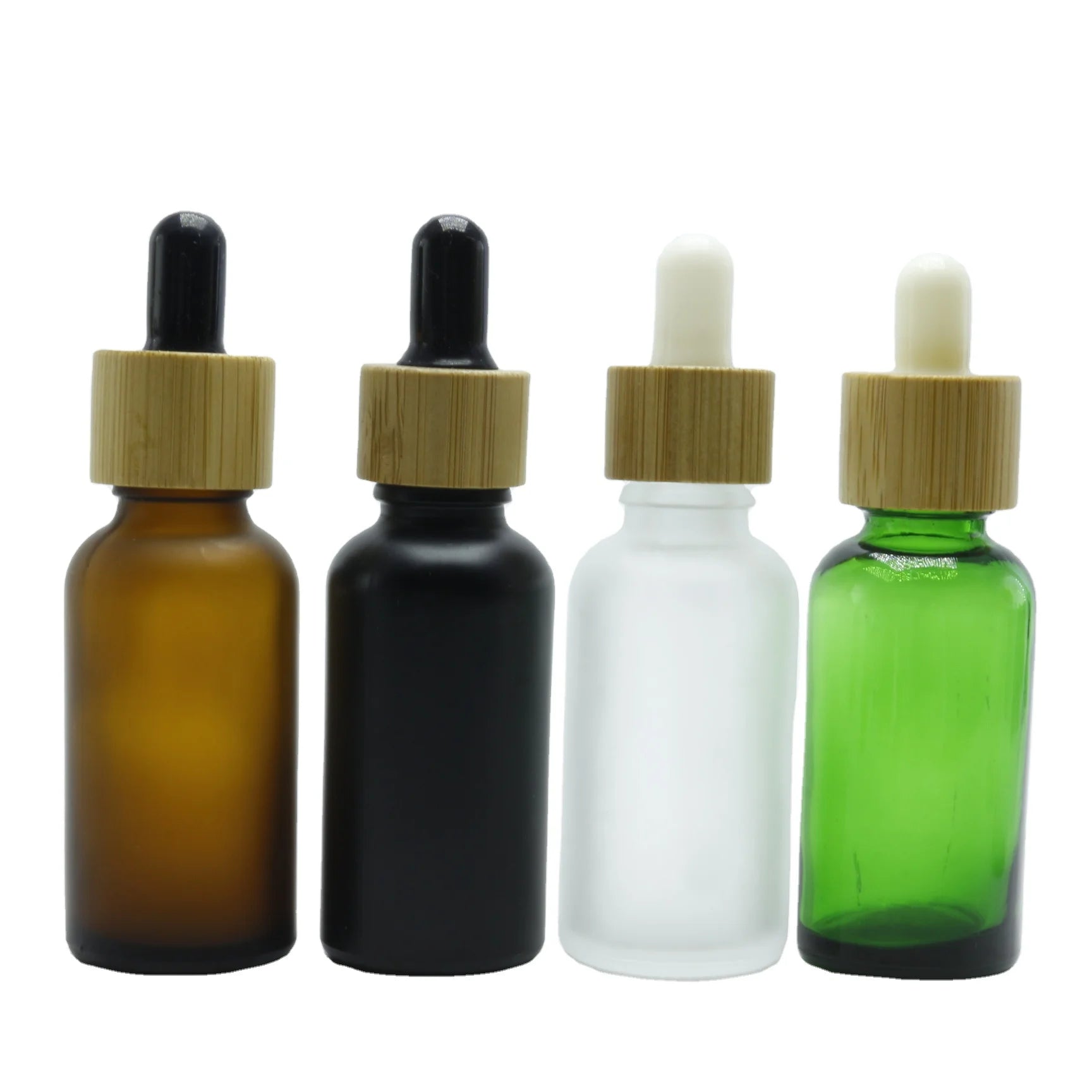 10ml 15ml 20ml 30ml 50ml 100ml Frosted Wooden Lid Dropper Bottle Black clear Amber Essential Oil Glass Bottle with Bamboo Cap