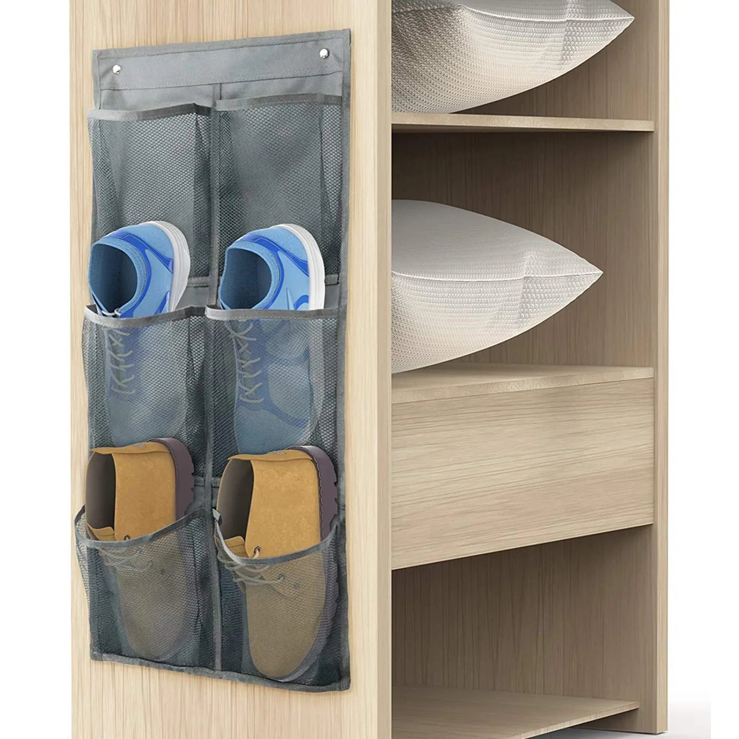 For New Hot Sale Free Adhesive Hook Gray Grid Cabinet Bedroom Storage Large 6-Grid Wall-Mounted Non-Woven Fabric Creative