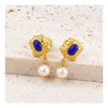 925 Silver Ancient Style Stud Earrings with Natural Lapis Lazuli Pearl Jewelry Displays in Stylish S925 Silver