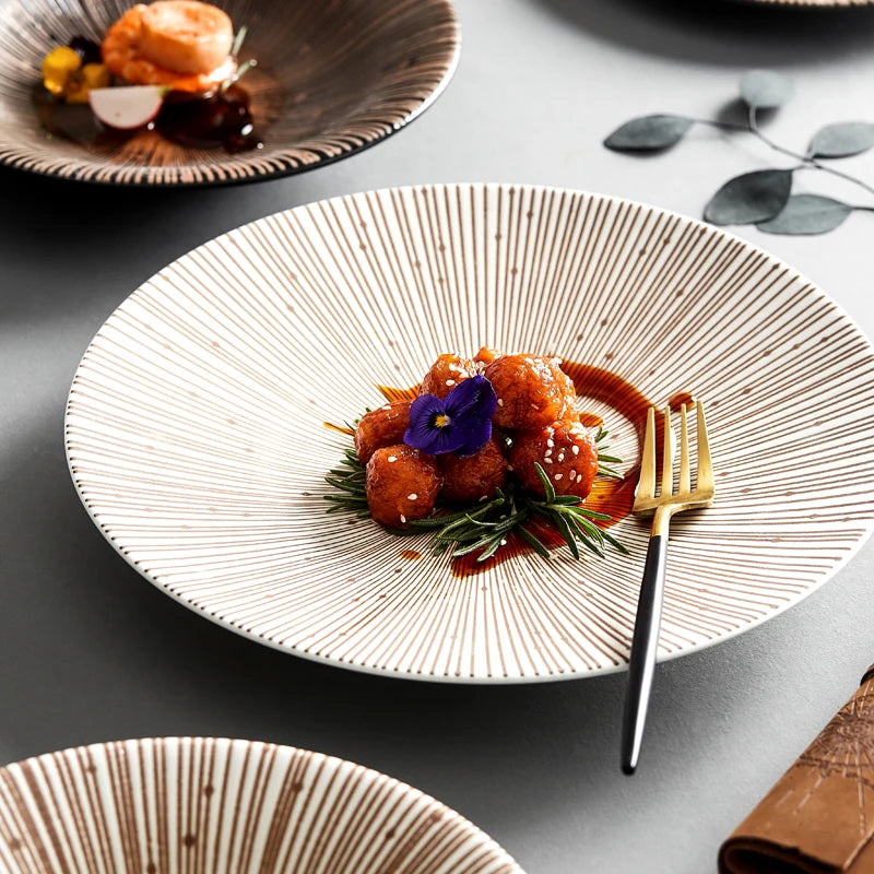 Japanese Style Ceramic Wedding Dinner Plate Soup Dessert Sushi Salad Fuit Dish Restaurant Serving Plates Kitchen Cutlery Set