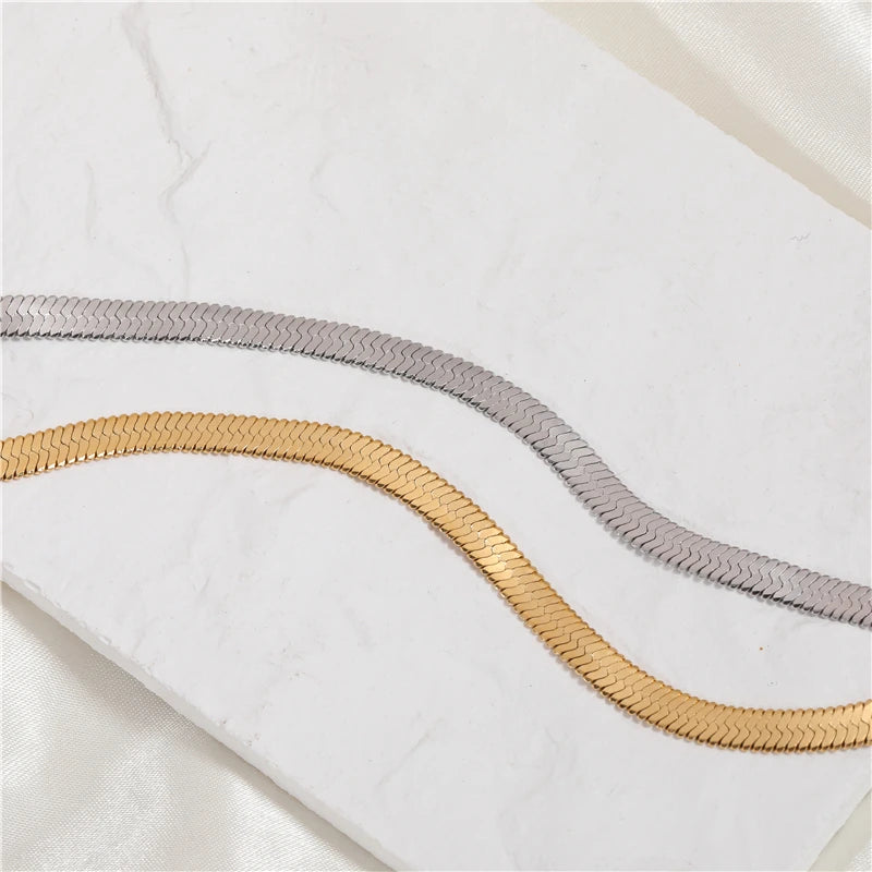 5mm Herringbone Chain Necklace Snake Chain Stainless Steel Necklace PVD Gold Plated