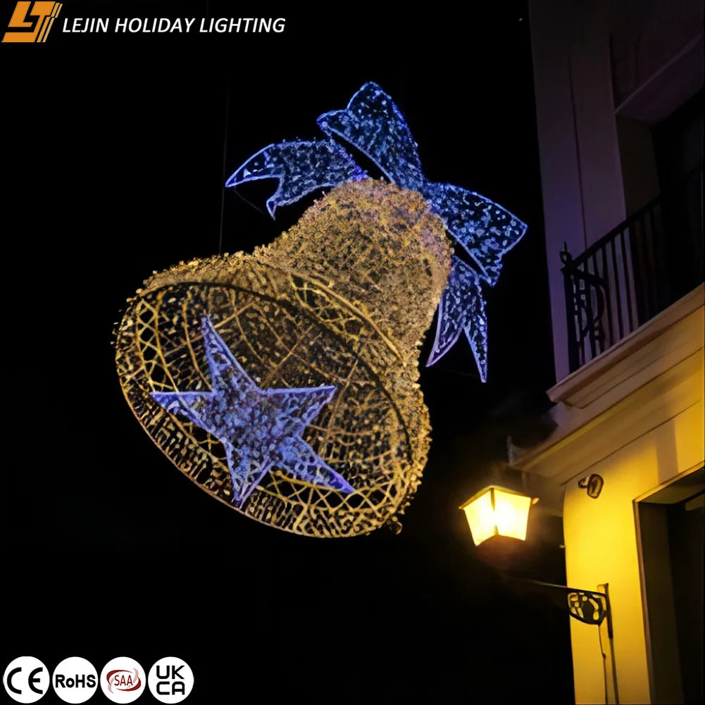 Commercial Events Decoration Holiday Lighting 3D Led Large Star Bell Motif Lights