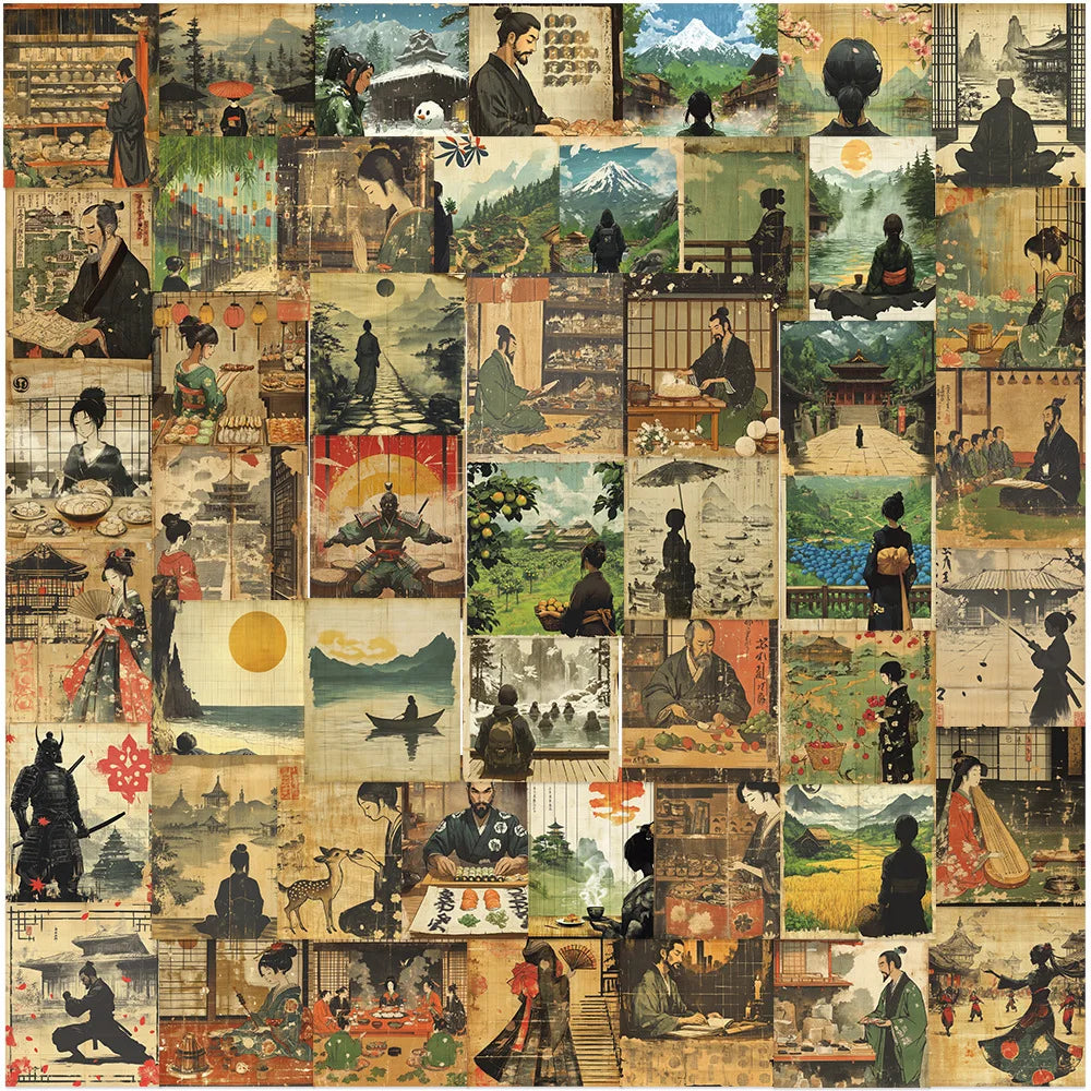 50Pcs Japan Edo Period Poster Graffiti Stickers for Bottle Wall Japanese Ukiyoe Samurai Sticker