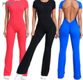 YOKE Custom Fashion Solid Color Short Sleeve Women's One Piece Racerback Catsuit Jumpsuit Simple Spandex/Nylon Seamless