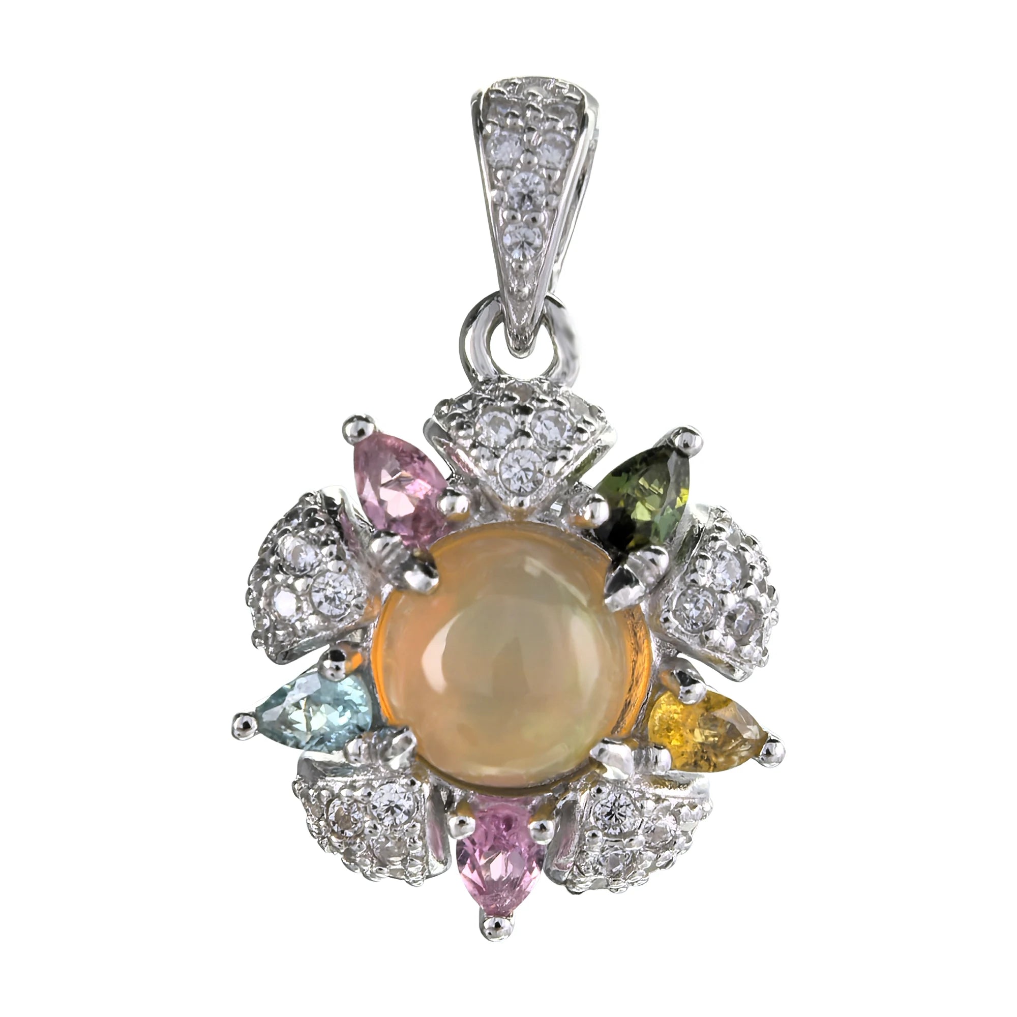 Exquisite Rhodium Plated Silver 925 Jewelry Natural Opal Flower Pendant for Women Fine Pendants